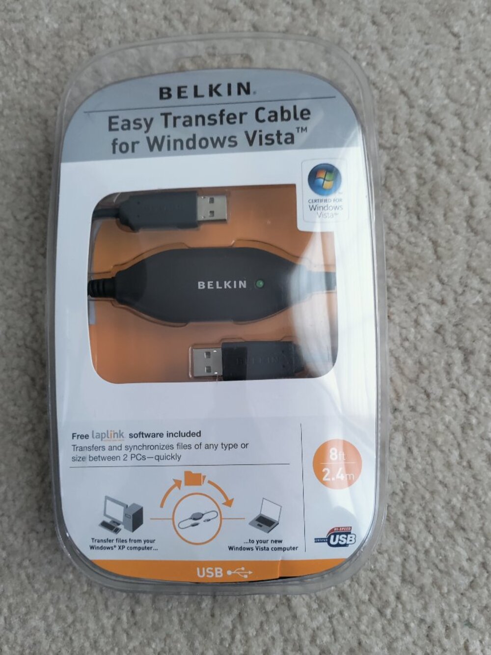 New Belkin Easy Data Transfer Cable for Windows Vista 8 ft F5U258